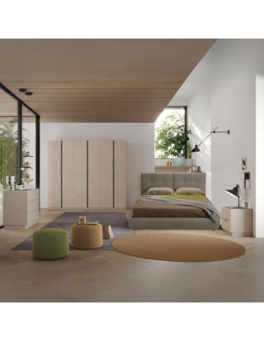 Camera da letto Musto con letto contenitore colore cashmere e antracite - Kallea