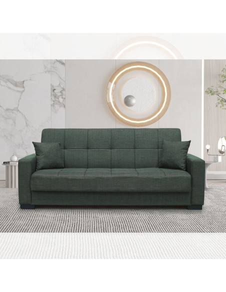 Divano letto contenitore New Malpensa 3 posti colore oliva Mina 19 - Kallea