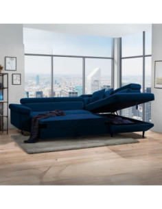 Divano letto Denver con penisola contenitore destra in Bonn 80 blu - Kallea 2