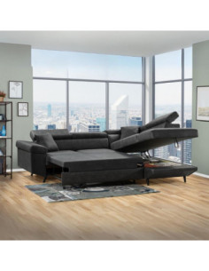 Divano letto Denver con penisola contenitore destra in Ontario 96 grigio scuro - Kallea 2