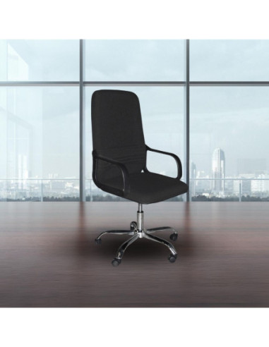 Poltrona da ufficio CR106H in tessuto nero e base cromata - Kallea