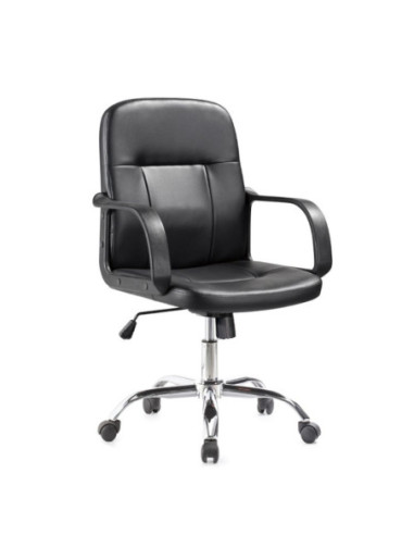Poltrona da ufficio PC116P in ecopelle nero e base cromata - Kallea