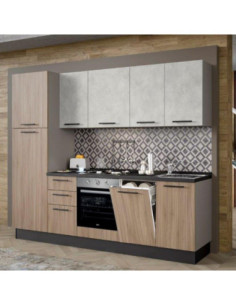 Cucina Licola 255x216H reversibile colore noce chiaro e pensili spatolato con lavastoviglie - Kallea 2