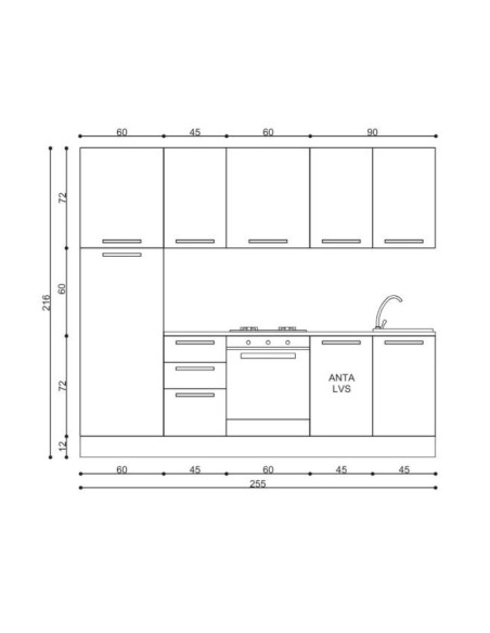 Cucina Licola 255x216H reversibile colore noce chiaro e pensili spatolato con lavastoviglie - Kallea