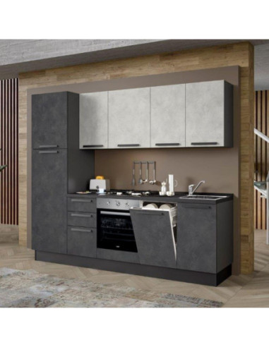 Cucina Licola 255x216 H reversibile colore iron e pensili spatolato con lavastoviglie - Kallea