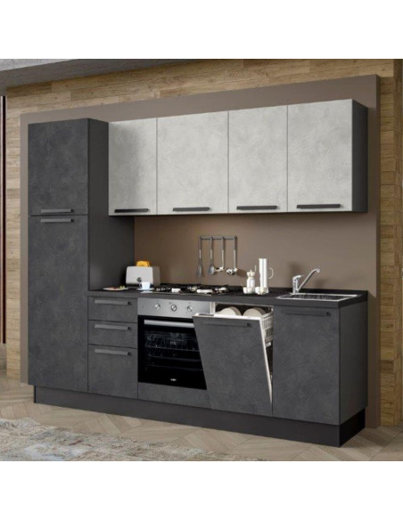 Cucina Licola 255x216 H reversibile colore iron e pensili spatolato con lavastoviglie - Kallea