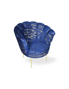 Poltrona Orel in velluto blu con fantasia oro Arya Gold 24 bordo blu e piedini oro - Kallea 2