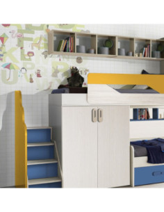 Cameretta soppalco Milly con 3 letti colore kiri avio giallo - Kallea 2