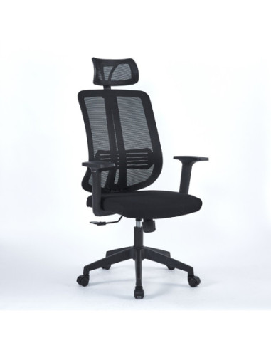 Poltrona ufficio Satia in tessuto e mesh nero con base nera - Kallea