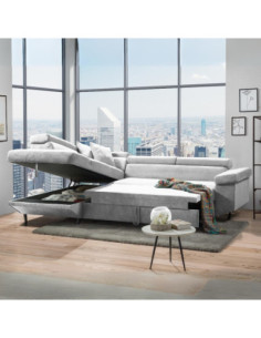 Divano letto Denver con penisola contenitore sinistra in Ronda 80 grigio chiaro - Kallea 2