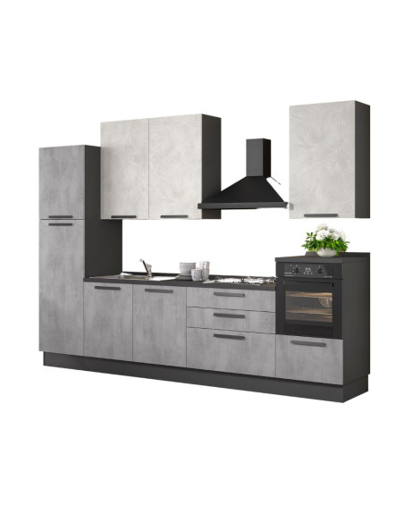 Cucina Sinki reversibile 330x216/240 H con cassa colore antracite basi ossido e pensili spatolato con lavastoviglie - Kallea