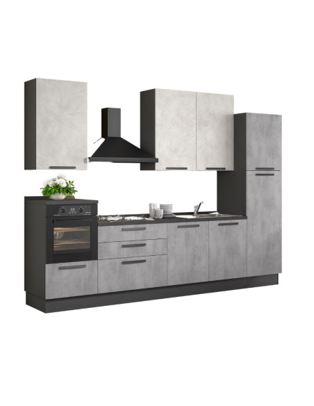 Cucina Sinki reversibile 330x216/240 H con cassa colore antracite basi ossido e pensili spatolato con lavastoviglie - Kallea