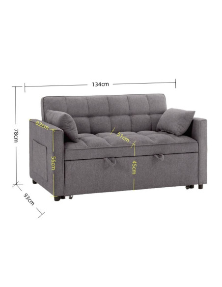 Divano letto Eiri 2 posti in tessuto ZE119-15 grigio - Kallea