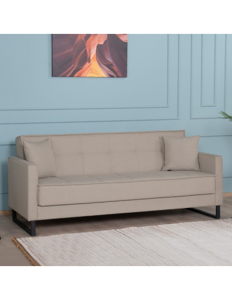 Divano letto contenitore Legen 3 posti in vellutino tortora 05-450 - Kallea