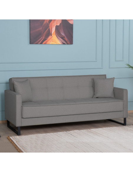 Divano letto contenitore Legen 3 posti in vellutino grigio 07-450 - Kallea