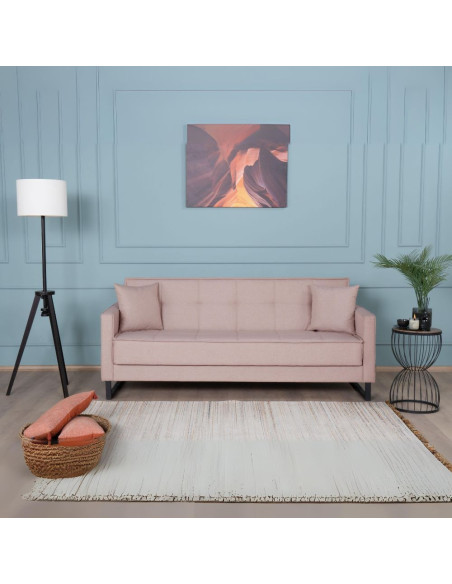 Divano letto contenitore Legen 3 posti in vellutino rosa antico 12-450 - Kallea