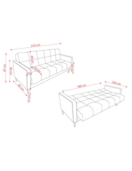 Divano letto contenitore Legen 3 posti in vellutino rosa antico 12-450 - Kallea