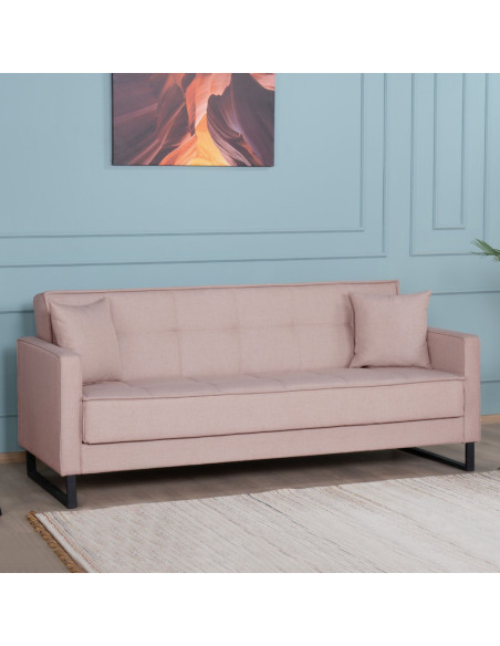 Divano letto contenitore Legen 3 posti in vellutino rosa antico 12-450 - Kallea