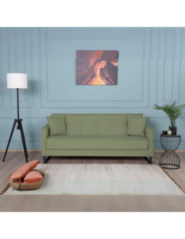 Divano letto contenitore Legen 3 posti in vellutino verde oliva 18-450 - Kallea