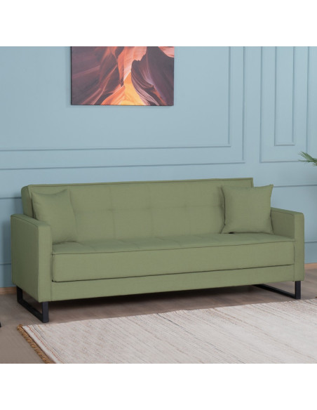 Divano letto contenitore Legen 3 posti in vellutino verde oliva 18-450 - Kallea