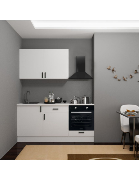 Cucina Asti 180 cm. reversibile elettrodomestici inclusi colore bianco e maniglie in metallo nero - Kallea