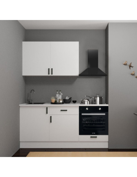 Cucina Asti 180 cm. reversibile elettrodomestici inclusi colore bianco e maniglie in metallo nero - Kallea