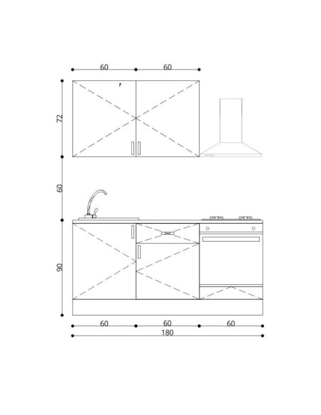 Cucina Asti 180 cm. reversibile elettrodomestici inclusi colore bianco e maniglie in metallo nero - Kallea