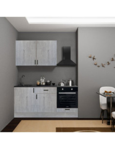Cucina Asti 180 cm. reversibile elettrodomestici inclusi colore rovere grigio chiaro e maniglie in metallo nero - Kallea
