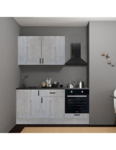 Cucina Asti 180 cm. reversibile elettrodomestici inclusi colore rovere grigio chiaro e maniglie in metallo nero - Kallea 2