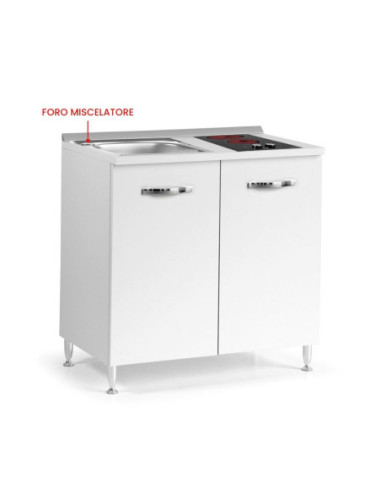 Cucinino 80 cm 2 ante bianco larice lavello e piano cottura in vetroceramica 80x60x85H - Kallea