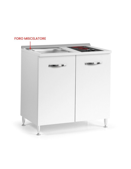 Cucinino 80 cm 2 ante bianco larice lavello e piano cottura in vetroceramica 80x60x85H - Kallea