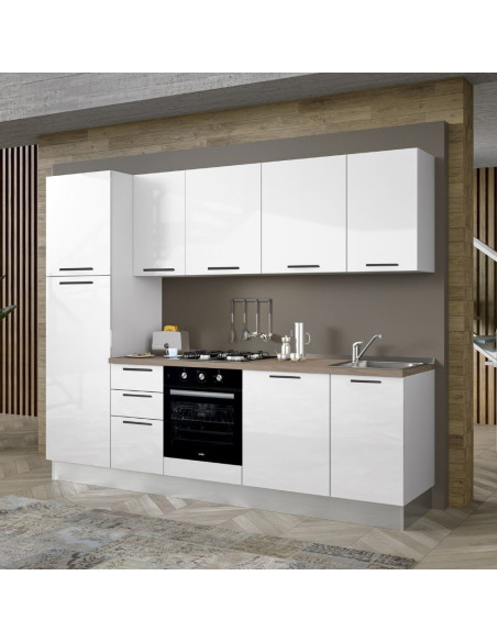 Cucina Folk 270x217 H con lavastoviglie in bianco lucido - Kallea