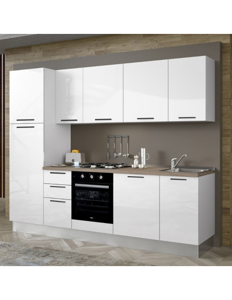 Cucina Folk 270x217 H con lavastoviglie in bianco lucido - Kallea