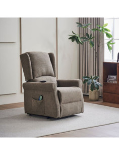 Poltrona alzapersona Tasmania con recliner elettrico 2 motori e 8 punti di massaggio in tessuto coffee - Kallea 2