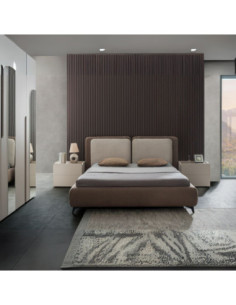 Camera da letto Loana con letto imbottito contenitore e armadio 6 ante con specchi colore cashmere biscotto - Kallea 2