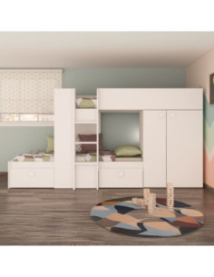 Letto a castello 1277 reversibile con due cassetti e armadio colore bianco - Kallea