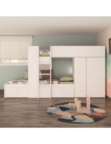 Letto a castello 1277 reversibile con due cassetti e armadio colore bianco - Kallea