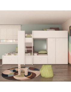 Letto a castello 1277 reversibile con due cassetti e armadio colore bianco - Kallea 2