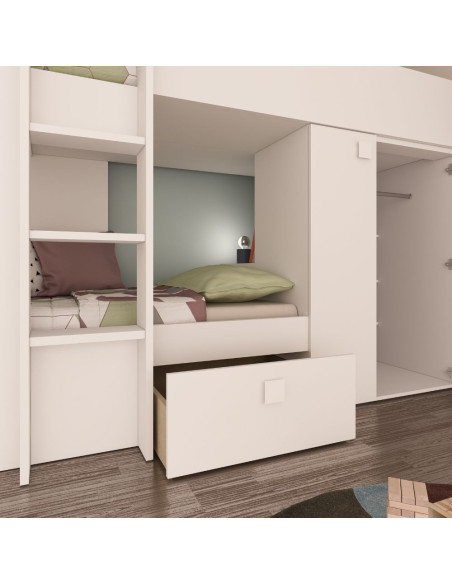 Letto a castello 1277 reversibile con due cassetti e armadio colore bianco - Kallea