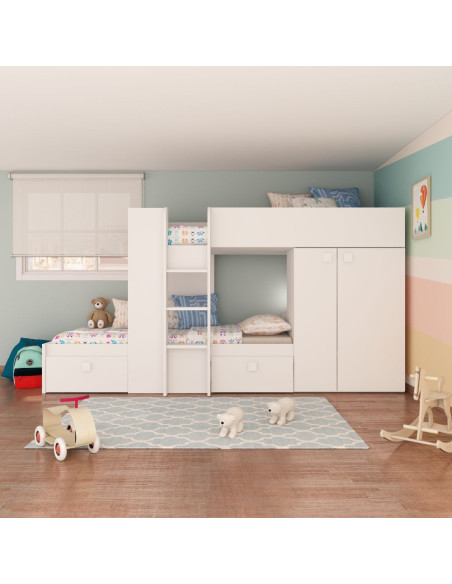 Letto a castello 1277 reversibile con due cassetti e armadio colore bianco - Kallea