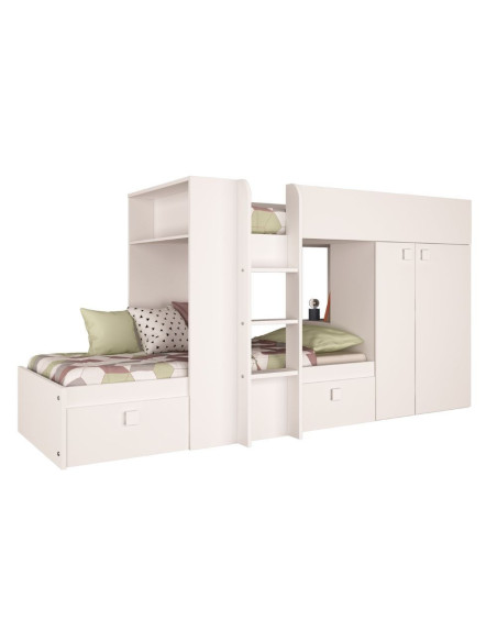Letto a castello 1277 reversibile con due cassetti e armadio colore bianco - Kallea