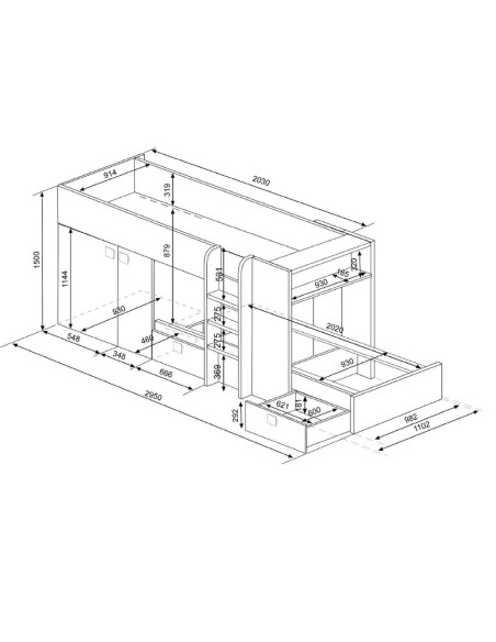Letto a castello 1277 reversibile con due cassetti e armadio colore bianco - Kallea