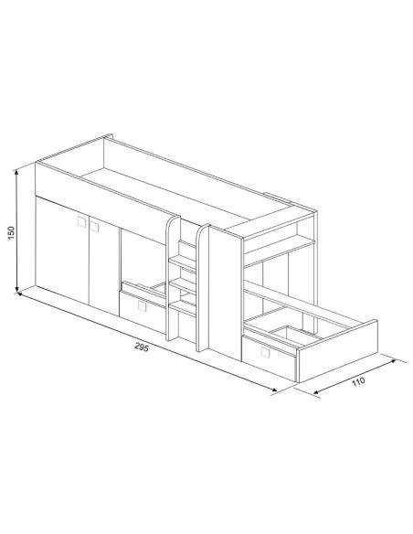 Letto a castello 1277 reversibile con due cassetti e armadio colore bianco - Kallea