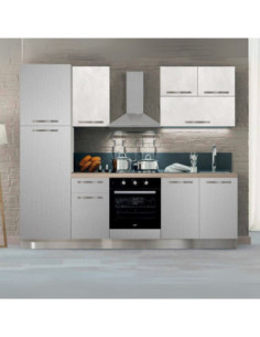Cucina bloccata Molly in canyon white con struttura tortora e pensili spatolato 255x216H cm elettrodomestici inclusi - Kallea
