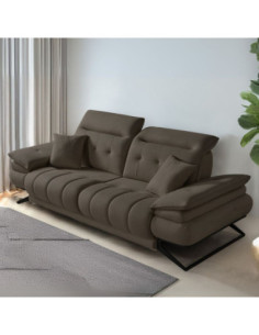 Divano Marzia 3 posti con schienali basculanti e poggiatesta reclinabili in tessuto buffalo 913 marrone - Kallea