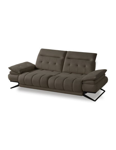 Divano Marzia 3 posti con schienali basculanti e poggiatesta reclinabili in tessuto buffalo 913 marrone - Kallea