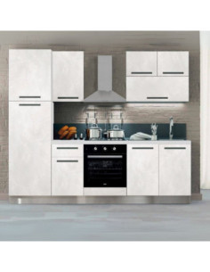 Cucina bloccata Molly con cassa bianca e base e pensili spatolato 255x216H cm elettrodomestici inclusi - Kallea