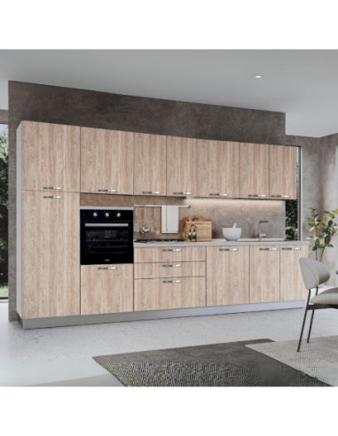 Cucina reversibile Petunia base 360 cm con elettrodomestici inclusi colore rovere gessato naturale - Kallea