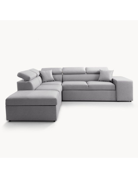 Divano letto angolare reversibile New Belen con contenitore e 2 pouff estraibili in tessuto Portland 90 grigio - Kallea