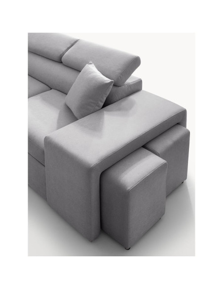 Divano letto angolare reversibile New Belen con contenitore e 2 pouff estraibili in tessuto Portland 90 grigio - Kallea